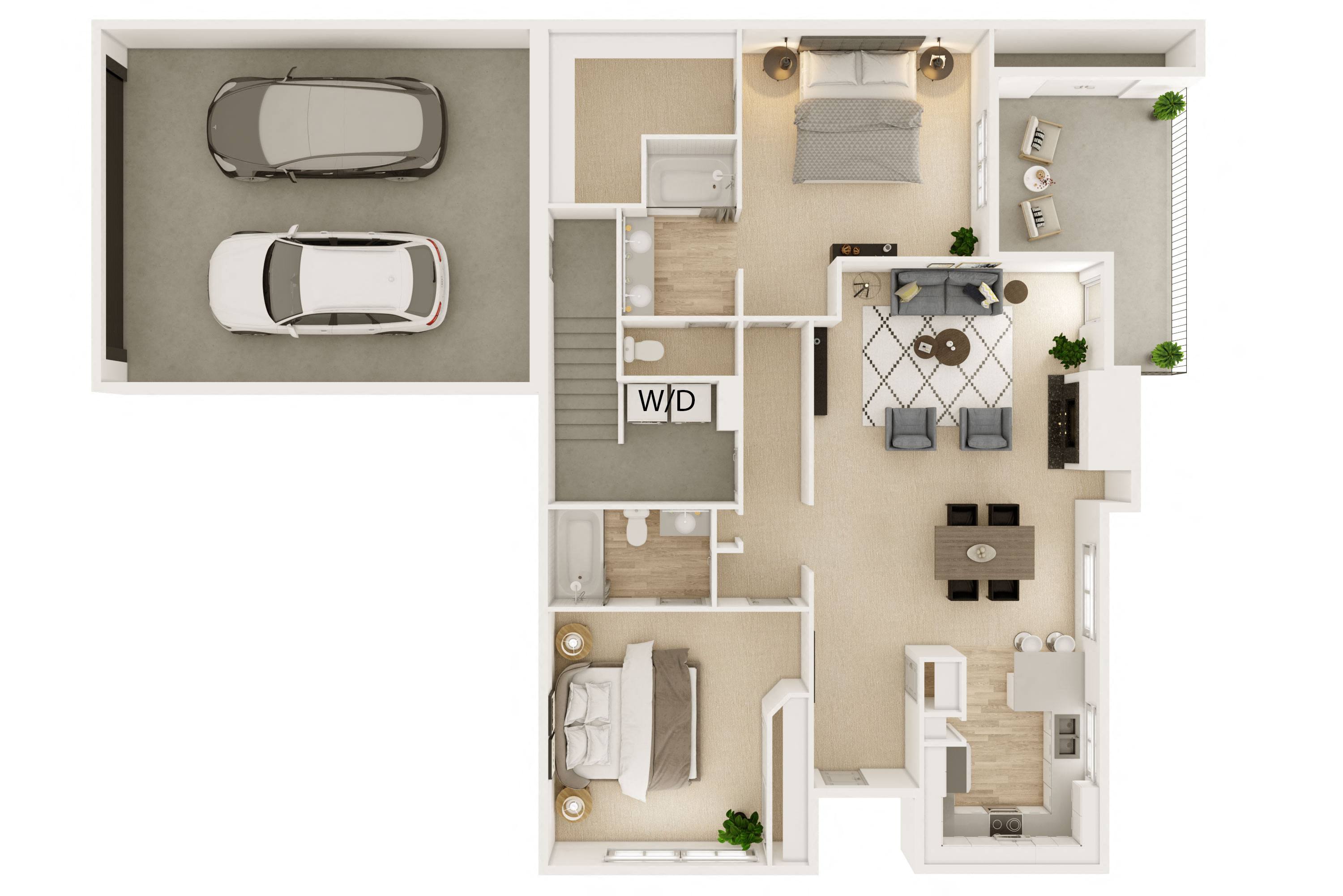 2 Bedroom 2 Bath B floor plan